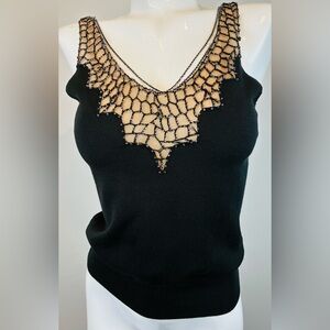 Black Beaded Mesh Top